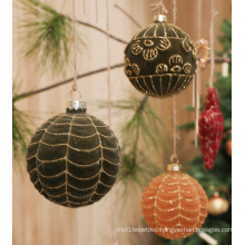 Green & Yellow Flocking Christmas Glass Ball